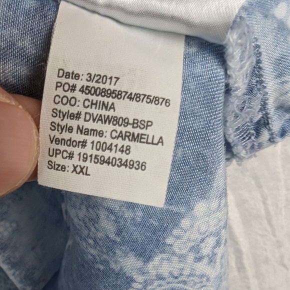 Vintage America Chambray Denim Peasant Blouse Top XXL Blue Handkerchief Print - Picture 14 of 15